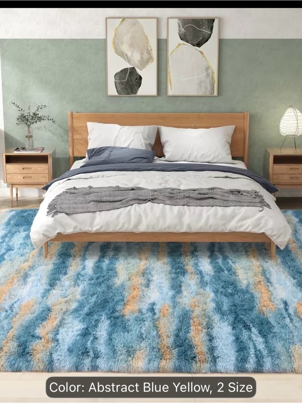 Plush Abstract Blue & Yellow Area Rug - Picture 2 of 7
